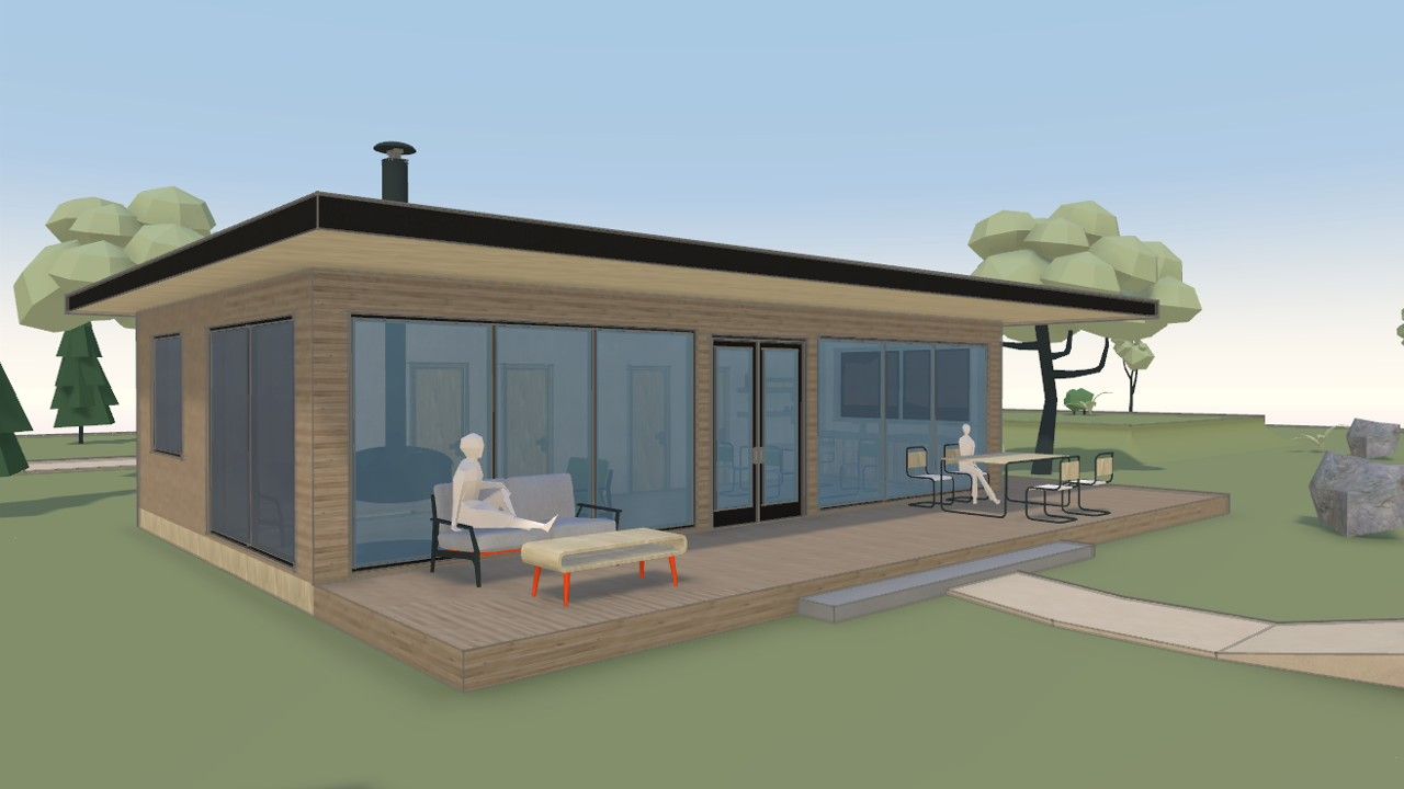 Editable summer cabin and landscape sample in Arkio