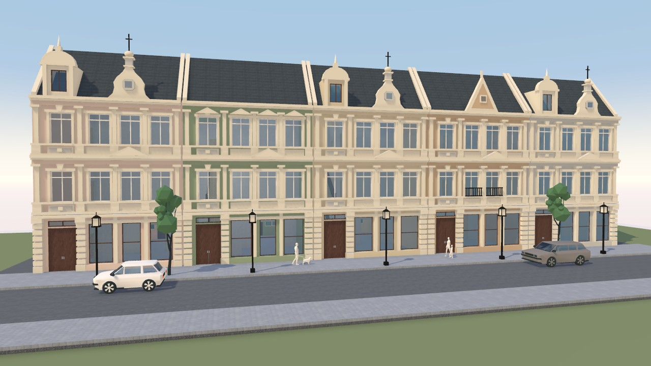 Editable townhouse street sample based on a facade drawing